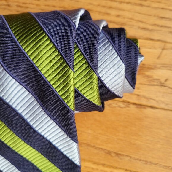 Faconnable Silk Tie Handmade In Italy Blue Green Stripe - Picture 2 of 8